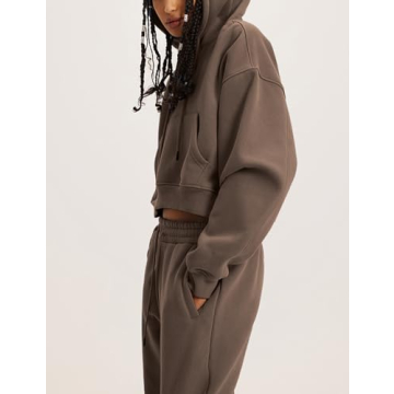 Flygo Women's Fleece Crop Sweatshirt Joggers Set