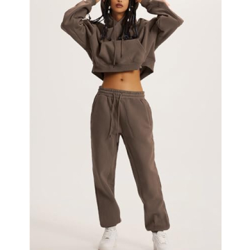 Flygo Women's Fleece Crop Sweatshirt Joggers Set