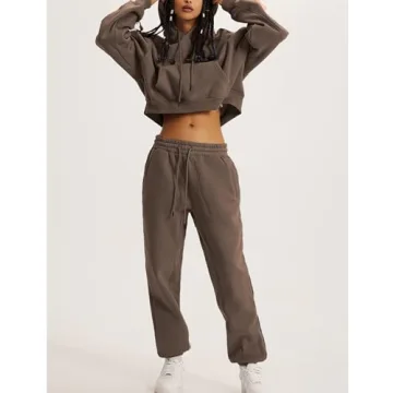 Flygo Women's Fleece Crop Sweatshirt Joggers Set