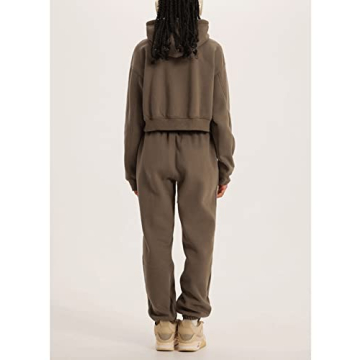 Flygo Women's Fleece Crop Sweatshirt Joggers Set
