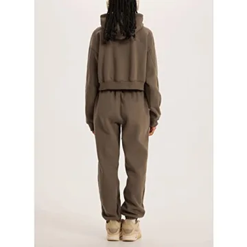 Flygo Women's Fleece Crop Sweatshirt Joggers Set