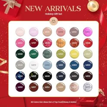 Beetles Gel Nail Polish Set 39Pcs: Red Sparkle Gold Silver Glitter Green Burgundy Red Gel Polish Kit Soak Off Nail UV LED with Base Gel and Top Matte Coat Nail Art