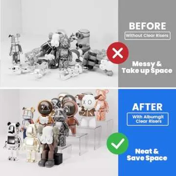 Albumgit Acrylic Display Risers, 8 Pieces Clear Rectangular Tabletop Display Stand for Amiibo Funko POP Figures, Collectibles Jewelry Food Cupcake Dessert Risers Shelf for Decoration and Organizer