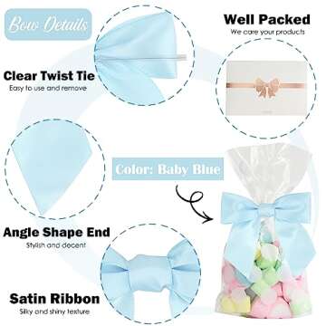 AIMUDI Blue Bows for Baby Shower 4.5" Pre-Tied Baby Blue Bows with Twist Ties Light Blue Ribbon Bows for Crafts Premade Bows for Gift Wrap Christmas Tree Wedding Decor Gender Reveal Party - 36 PCs