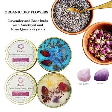 Ornite Scented Crystal Candles Gift Set with Amethyst, Rose Quartz & Dry Flowers | Sea Salt Sage & English Pear 6.4Oz 100% Soy Wax | Decorative Home Aromatherapy Gift for Easter & Her Birthday