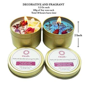 Ornite Scented Crystal Candles Gift Set with Amethyst, Rose Quartz & Dry Flowers | Sea Salt Sage & English Pear 6.4Oz 100% Soy Wax | Decorative Home Aromatherapy Gift for Easter & Her Birthday