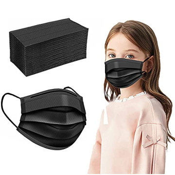 Kids Disposable Face Mask,100 PCS Black Mask Ages 4-12 Children Sized Breathable Mouth Cover Safety ...