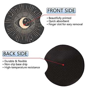 Jupswan Car Cupholder Coaster Absorbent 2 Pack Cute Funny Fun Trendy All Seeing Eyes Evil Eyes Design Rubber New Automotive Cup Holder Decal Decor Accessories for Women Men