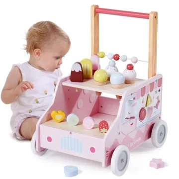 Labebe Multifunctional Wooden Baby Walker - Adorable Ice Cream Cart Activity for Kids 12M+