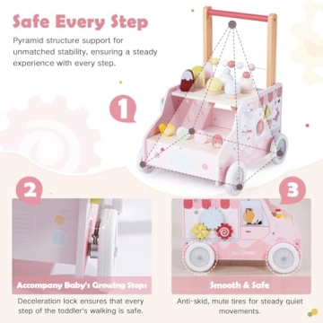 Labebe Wooden Baby Walker for Kids 12M+ Ice Cream Cart