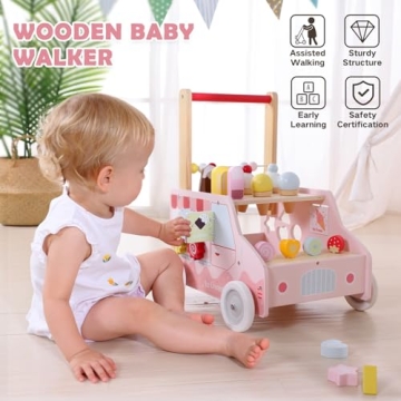 Labebe Wooden Baby Walker for Kids 12M+ Ice Cream Cart