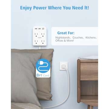 Flat Plug Outlet Extender with 3 USB Wall Plug(1 Type C), 4 AC Socket Wall Adapter, Electrical Outle...