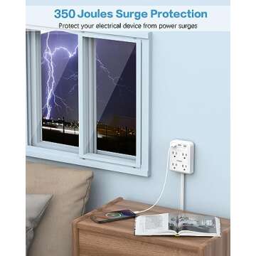 Flat Plug Outlet Extender with 3 USB Wall Plug(1 Type C), 4 AC Socket Wall Adapter, Electrical Outlet Extender, Power Strip Surge Protection with 8 ft Thin Extension Cord. White