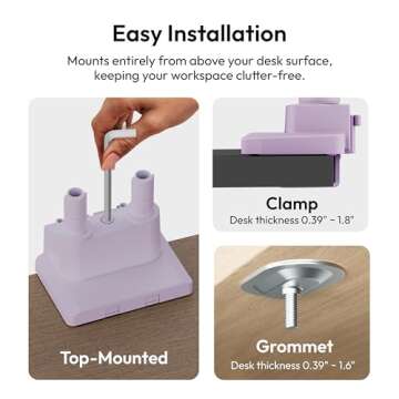 Pixio PS1D Wave Purple Dual Monitor Arm Stand Desk Mount - Fits up to 32 inches Monitors and up to 19.8lbs. VESA Compatibility and Integrated Cable Management