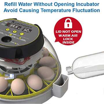 KEBONNIXS 12 Egg Incubator with Humidity Display, Egg Candler, Automatic Egg Turner, for Hatching Chickens