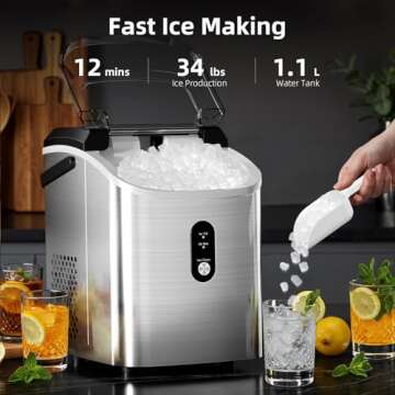 Antarctic Star Nugget Ice Maker Countertop with Soft Chewable Ice, Portable Sonic Ice Maker with Bas...