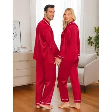 SWOMOG Couple Matching Pajamas Set - Elegant Silk Satin Sleepwear