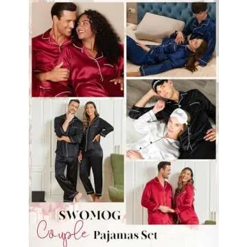 SWOMOG Couple Matching Pajamas Set - Elegant Silk Satin Sleepwear