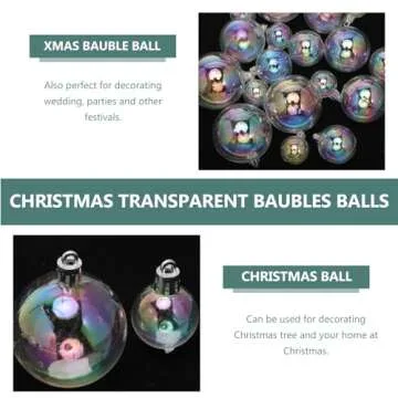 12pcs Iridescent Ball Christmas Clear Plastic Fillable Ornament Balls Christmas Baubles Transparent Balls DIY Christmas Balls for Xmas Tree Home Decor Party Wedding Barney(6cm)