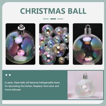 12pcs Iridescent Ball Christmas Clear Plastic Fillable Ornament Balls Christmas Baubles Transparent Balls DIY Christmas Balls for Xmas Tree Home Decor Party Wedding Barney(6cm)