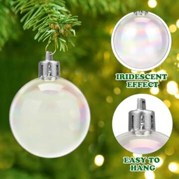 12pcs Iridescent Ball Christmas Clear Plastic Fillable Ornament Balls Christmas Baubles Transparent Balls DIY Christmas Balls for Xmas Tree Home Decor Party Wedding Barney(6cm)