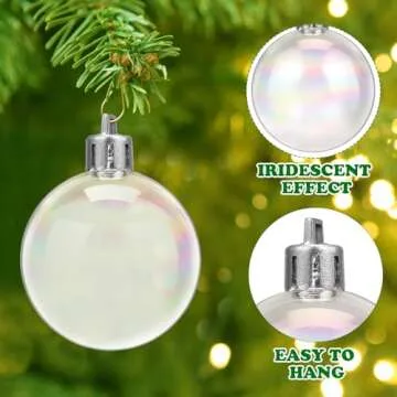 12pcs Iridescent Ball Christmas Clear Plastic Fillable Ornament Balls Christmas Baubles Transparent Balls DIY Christmas Balls for Xmas Tree Home Decor Party Wedding Barney(6cm)