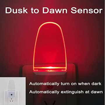 CICINY LED Night Light Plug in 4 Pack, Energy Efficient 0.5W, Dusk to Dawn Sensor Nightlights for Bedroom, Bathroom, Kitchen, Hallway, Stairs, Kids Room, Red