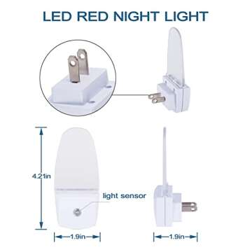 CICINY LED Night Light Plug in 4 Pack, Energy Efficient 0.5W, Dusk to Dawn Sensor Nightlights for Bedroom, Bathroom, Kitchen, Hallway, Stairs, Kids Room, Red