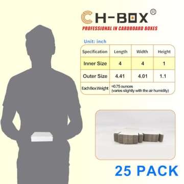 CH-BOX 4x4x1'' Small Shipping Boxes (Inner Size) 25 Pack, Corrugated Cardboard Mailers for Small Business, White (CM441-25)