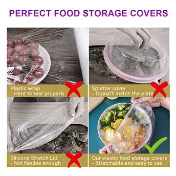200PCS Plastic Bowl Covers Reusable, Elastic Food Storage Cover Stretch Plastic Wrap for Food, Bowl ...