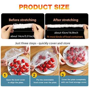200PCS Plastic Bowl Covers Reusable, Elastic Food Storage Cover Stretch Plastic Wrap for Food, Bowl Covers for Bread Proofing, Food Cover for Family Outdoor Picnic - Alternative to Foil, Plastic Wrap