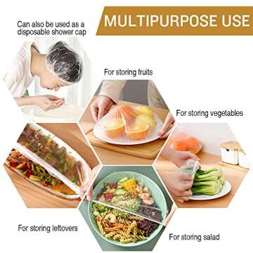 200PCS Plastic Bowl Covers Reusable, Elastic Food Storage Cover Stretch Plastic Wrap for Food, Bowl Covers for Bread Proofing, Food Cover for Family Outdoor Picnic - Alternative to Foil, Plastic Wrap