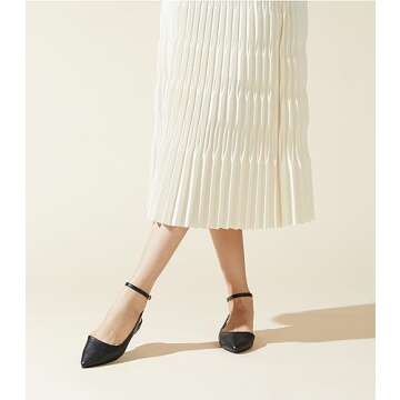 Arromic Women's Slingback Flats Shoes Pointed Toe Two-Way Wear Adjustable Ankle Strap Slip on Flats Black