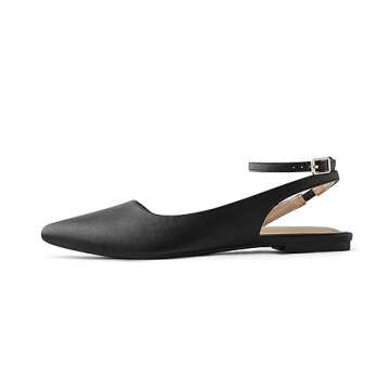 Arromic Women's Slingback Flats Shoes Pointed Toe Two-Way Wear Adjustable Ankle Strap Slip on Flats Black