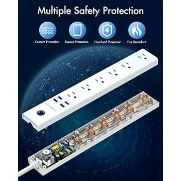 Power Strip 10Ft - Surge Protector with USB, AUOPLUS 6 Outlet and 4 USB Charger, 10Ft Long Extension Cord Flat Plug(1250W/10A/2100J), Wall Mountable Overload Protection for Computer Home Office Dorm
