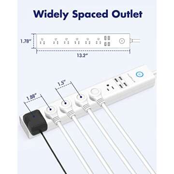 Power Strip 10Ft - Surge Protector with USB, AUOPLUS 6 Outlet and 4 USB Charger, 10Ft Long Extension Cord Flat Plug(1250W/10A/2100J), Wall Mountable Overload Protection for Computer Home Office Dorm