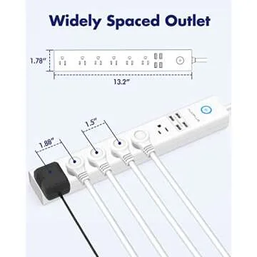 Power Strip 10Ft - Surge Protector with USB, AUOPLUS 6 Outlet and 4 USB Charger, 10Ft Long Extension Cord Flat Plug(1250W/10A/2100J), Wall Mountable Overload Protection for Computer Home Office Dorm