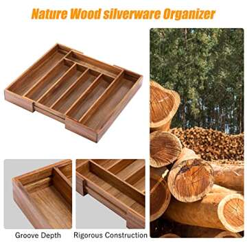 Expandable Bamboo Silverware Organizer for Kitchen Utensils