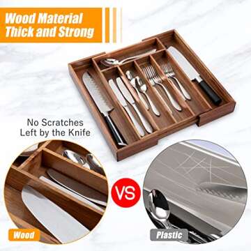 Expandable Bamboo Silverware Organizer for Kitchen Utensils