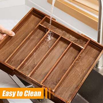 Expandable Bamboo Silverware Organizer for Kitchen Utensils