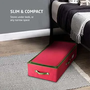 ZOBER Christmas Ornament Storage Box - Stores 72 Ornaments W/Dividers - 600D Oxford Fabric Under Bed Christmas Ornament Storage Containers - 3 Inch Cube Compartments - Red