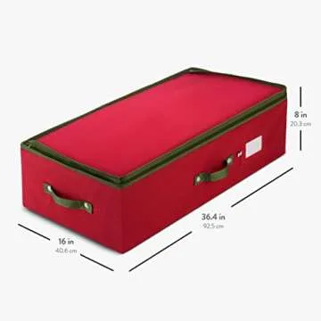 ZOBER Christmas Ornament Storage Box - Stores 72 Ornaments W/Dividers - 600D Oxford Fabric Under Bed Christmas Ornament Storage Containers - 3 Inch Cube Compartments - Red