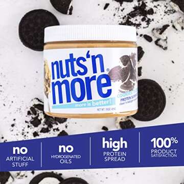 Nuts ‘N More Cookies N Cream Peanut Butter Spread - High Protein, Low Carb, Low Sugar, Gluten Free, Non-GMO, All-Natural Nut Butter Snack (15oz Jar)