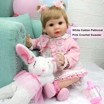 Milidool Lifelike Reborn Baby Dolls Girl - Realistic Newborn Girl Dolls Realistic Silicone Baby Dolls Girl Real Baby Doll Packaged with Bunny Toy Feeding Toy Accessories Gift Set for Kids Age 3+