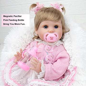Milidool Lifelike Reborn Baby Dolls Girl - Realistic Newborn Girl Dolls Realistic Silicone Baby Dolls Girl Real Baby Doll Packaged with Bunny Toy Feeding Toy Accessories Gift Set for Kids Age 3+