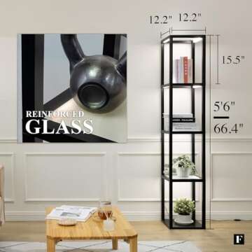 FENLO Fantasy Pro - 66" Glass Dimmable LED Floor Lamp with Shelves for Bedroom, Tempered Glass Displ...