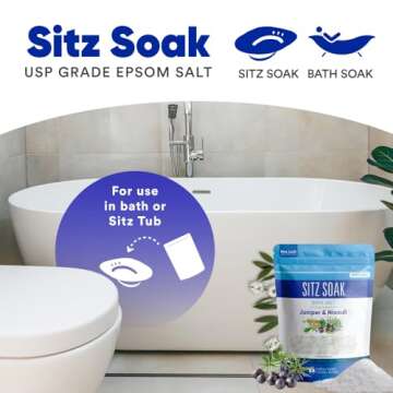 Sitz Bath Soak 2-Lbs Sitz Salt Epsom Salt Hemorrhoid Soothing with Pure Essential Oils in BPA Free P...