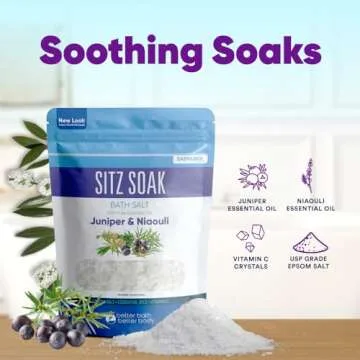 Sitz Bath Soak 2-Lbs Sitz Salt Epsom Salt Hemorrhoid Soothing with Pure Essential Oils in BPA Free Pouch with Press-Lock Seal Made in USA