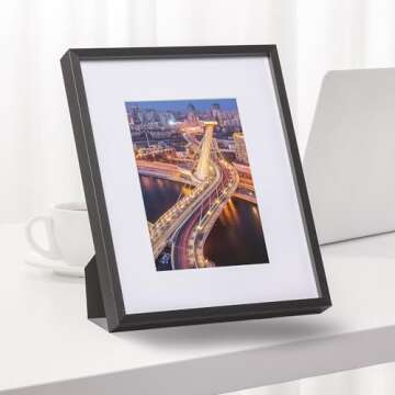 FrameWorks 8x10 Matted to 5x7 Picture Frame – Aluminum Frame w/Tempered Glass, Removable Mat for Photos, Posters, Art, Stylish Wall Frame for Home Decor, Gallery Walls, Office, Living Room - Black