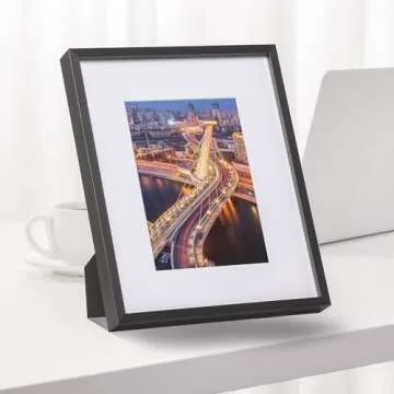 FrameWorks 8x10 Matted to 5x7 Picture Frame – Aluminum Frame w/Tempered Glass, Removable Mat for Photos, Posters, Art, Stylish Wall Frame for Home Decor, Gallery Walls, Office, Living Room - Black